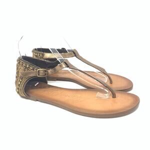 Naughty Monkey Bronze Sunflower Beaded Leather T strap Gladiator Sandal Size 8.5